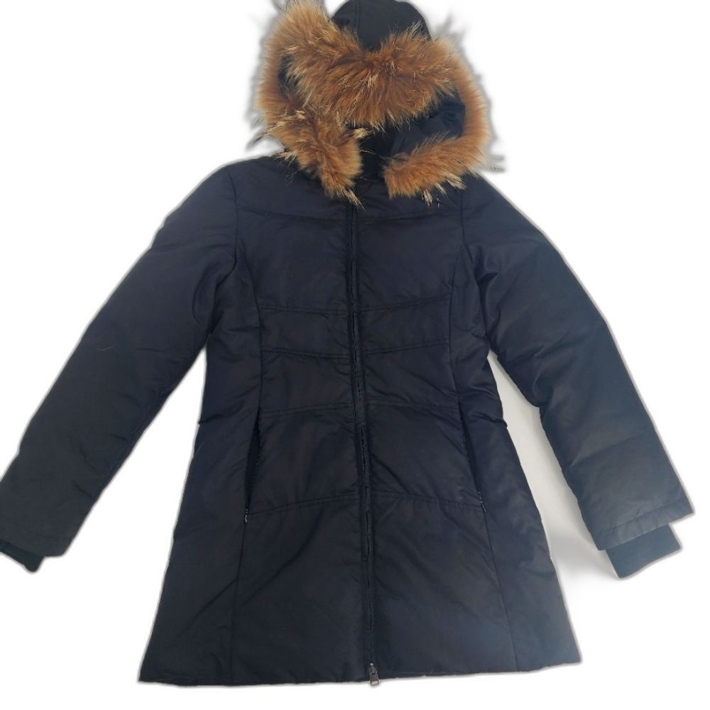 Via Spiga Women's Raccoon Fur Down Puffer Black Jacket Size XS